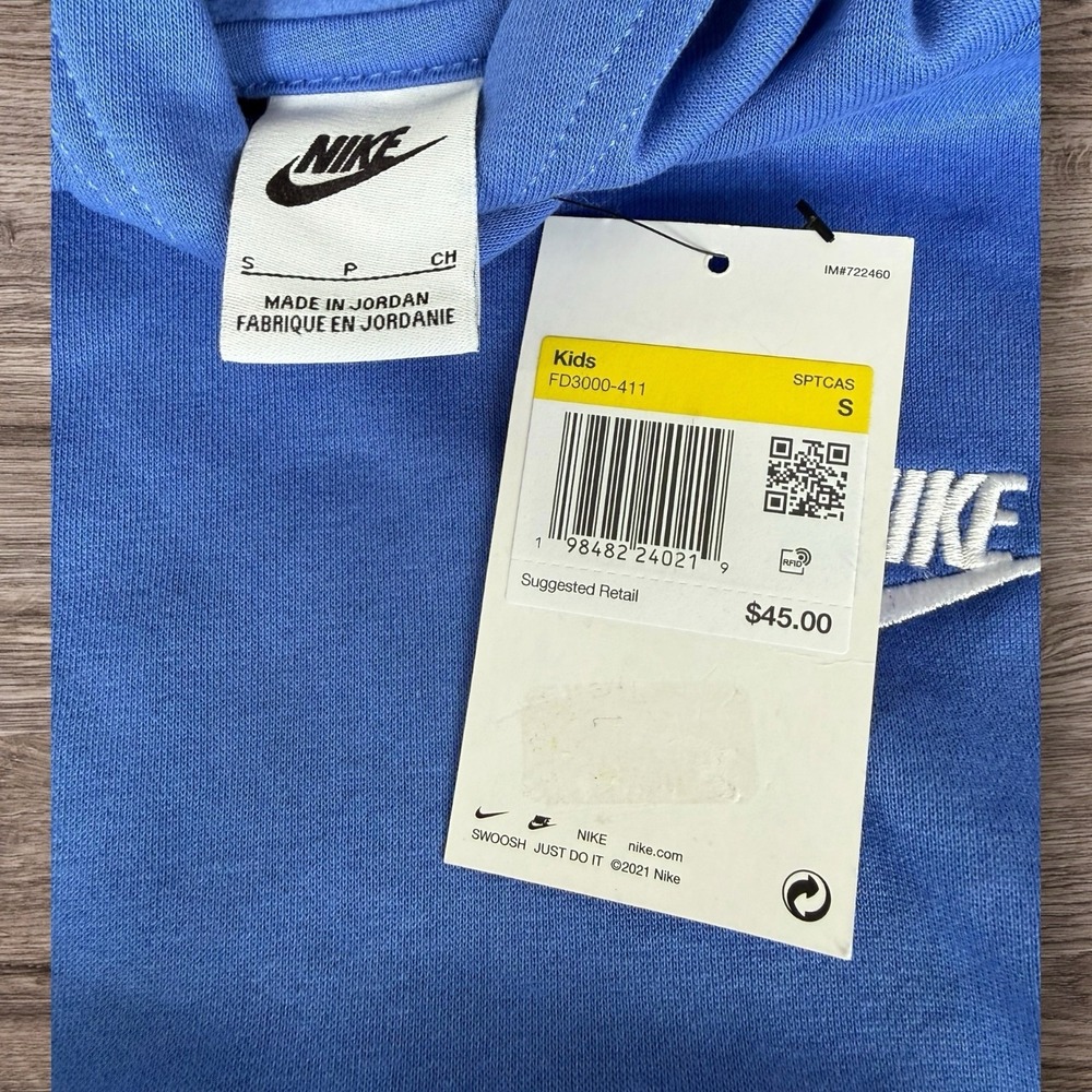 Nike Sportswear Club Fleece Big Kids Pullover Hoodie Comet Blue/White S NWT - Picture 3 of 4